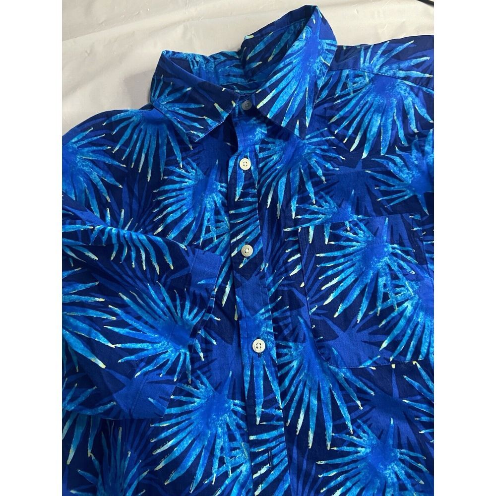 Men's‎ Vinyard Vines Bright Blue Tropical Short Sleeve Cotton Shirt-Size M